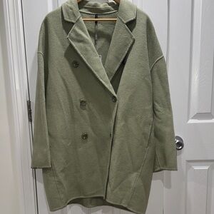 Sage Green 100% Wool Double-Breasted Women's Coat NWT